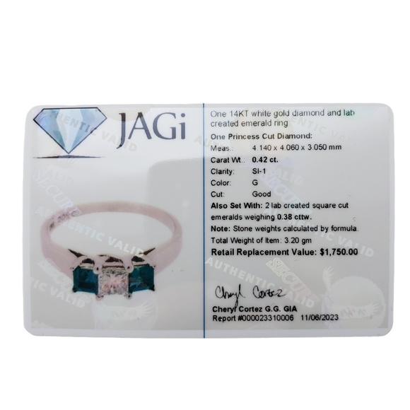 14K White Gold Diamond Lab Created Emerald Ring Size 7 #15910 - Picture 9 of 9